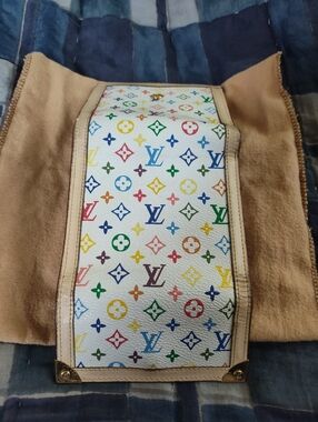 Multicolor White Monogram Compact Wallet with Gold Hardware